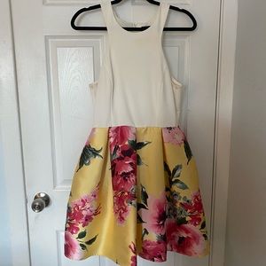 Le Château Yellow & Pink Floral Knee Length Dress